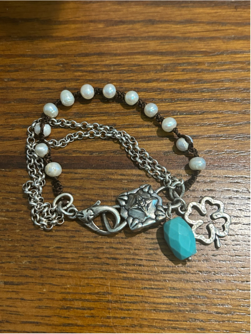 Women's Lucky Brand Multi-Strand Pearl with Turquoise color charm Bracelet